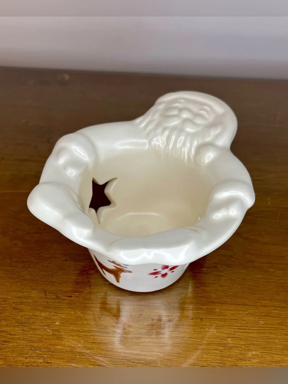Vintage Pfaltzgraff Nordic Christmas Santa & Reindeer, Votive Candle Holder, 90s